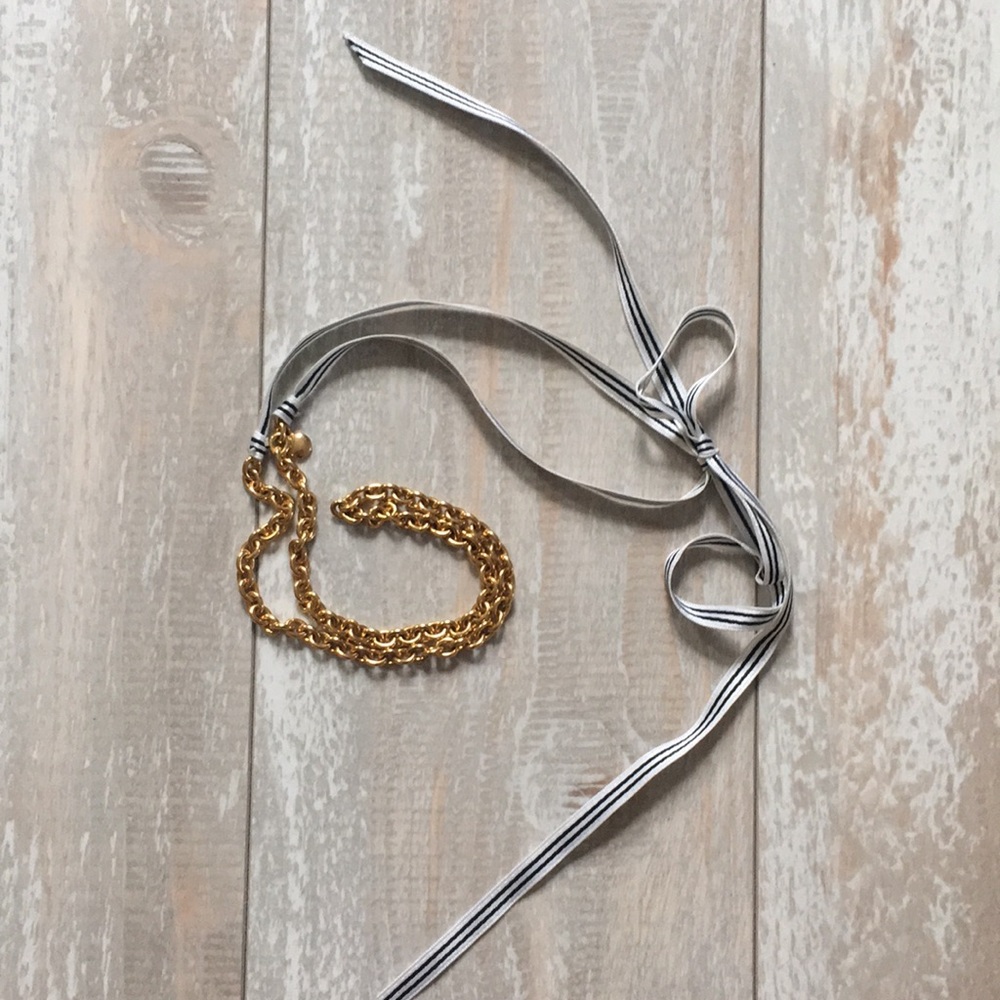 J. Crew Gold chain with Ribbon tie Necklace